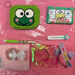 Keroppi Coin purses & pen Hanky box cutter & extras lot
